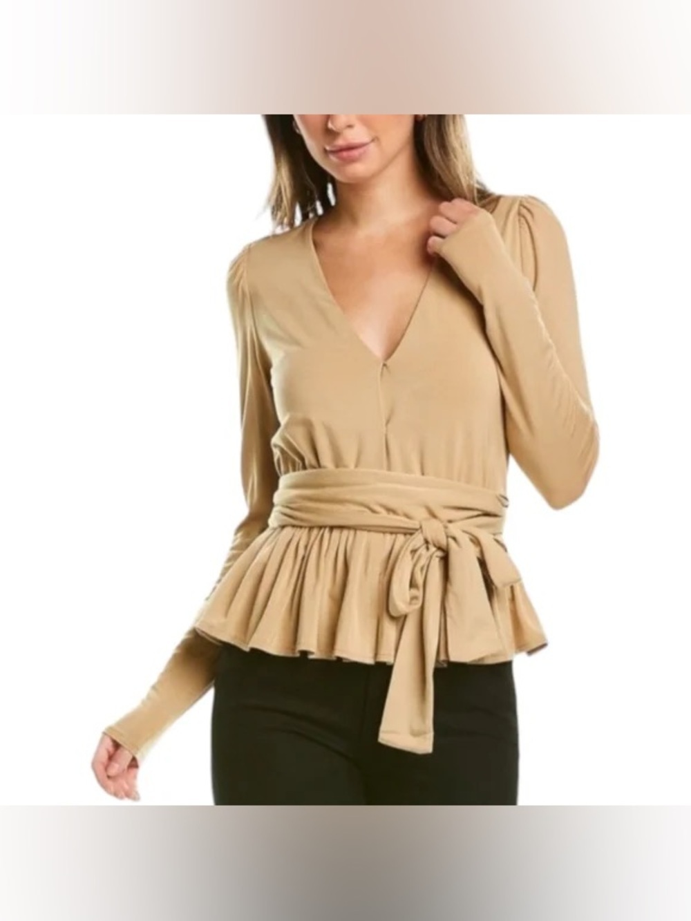 Rebecca Taylor Peplum Top Belted V Neck
